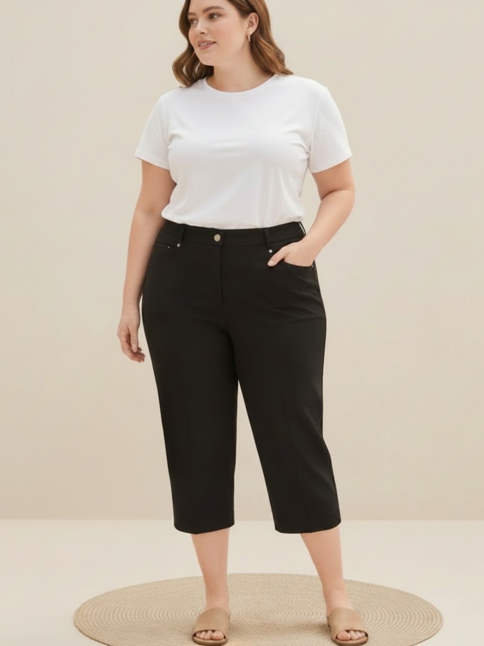 New Black Capris Plus Size 18W Front Zipper Elasticized Waist Allison Daley